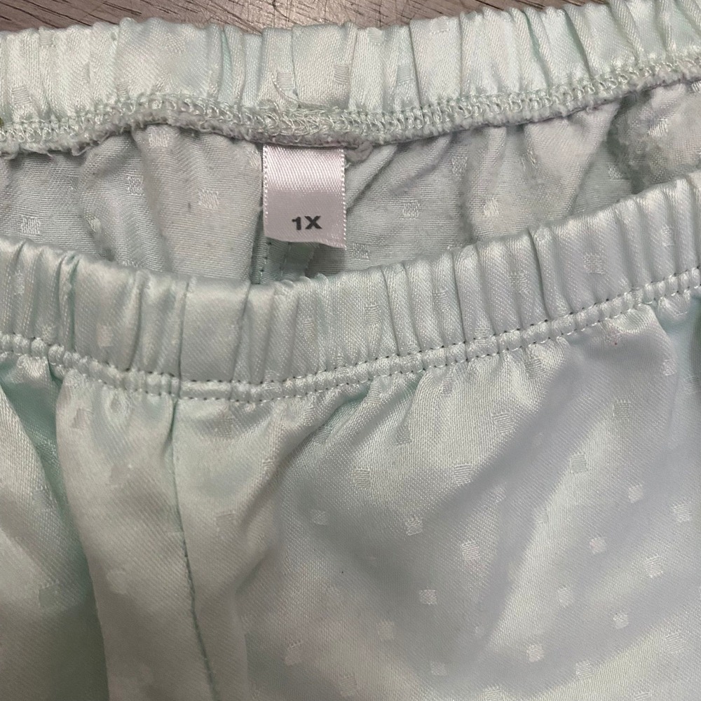 Miss Elaine Pajama Set Women 1X Mint Green Satin Jacquard Dot - Picture 7 of 10